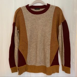 J.CREW burgundy and cream boyfriend sweater, size S/M
